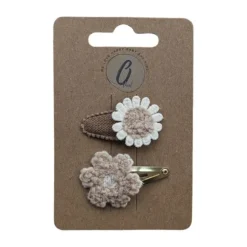 Ootje Kadootje Babyhaarclipjes - Bloem Bruin/Zand Bouclé - 2 stuks