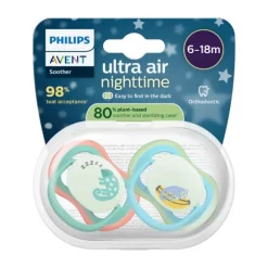 Philips Avent Ultra Air Fopspeen - 6-18 Mnd - 2 Stuks - Plant-based - Glow In The Dark