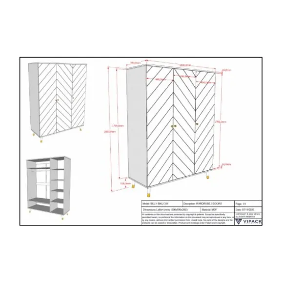 Vipack Billy Kledingkast 3 Deurs - Wit