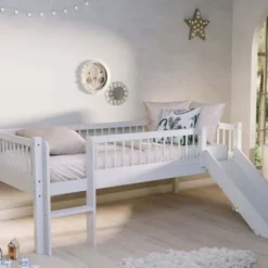 Vipack Forrest Semi - Halfhoogslaper Met Glijbaan 90x200 cm – Beuk Wit