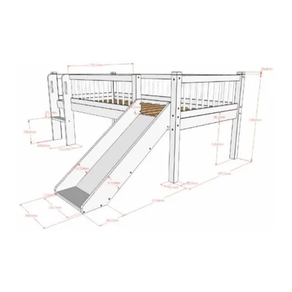 Vipack Forrest Semi - Halfhoogslaper Met Glijbaan 90x200 cm – Beuk Wit