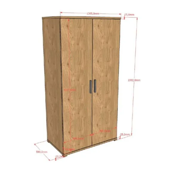 Vipack Sam 2-Deurs Kledingkast - Eik