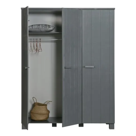 Woood Dennis Kledingkast Betongrijs 3-Deurs