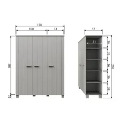 Woood Dennis Kledingkast Betongrijs 3-Deurs