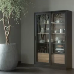 Woood James Vitrinekast Noten Zwart