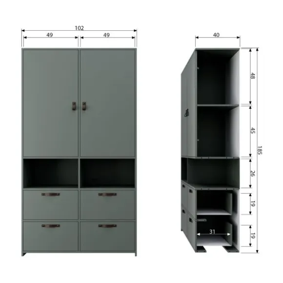 Woood Stage Kledingkast Soap Green 2-Deurs