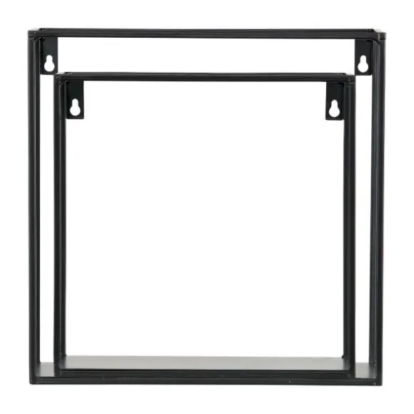 WOOOD Wandplank Kubus Meert - Metaal Zwart - Set van 2